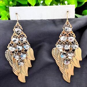 Designer Statement Earrings Gold Dangles Faceted Beads Premier Urban Chic 8J